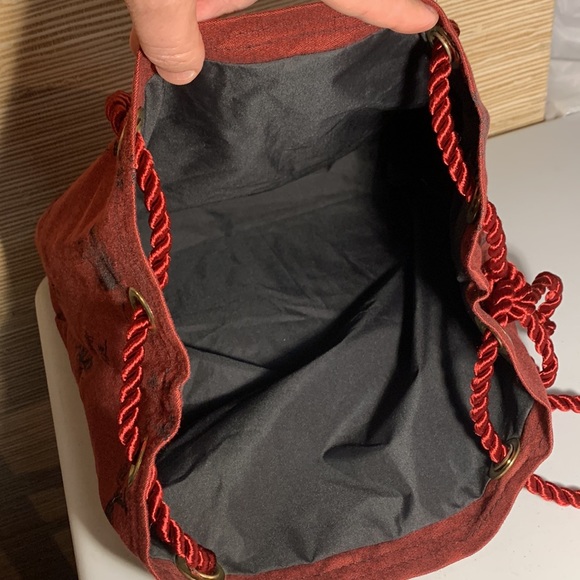 Deep Red Chinese Character Grasshopper Bag with Silk Cording Handles - Picture 6 of 8